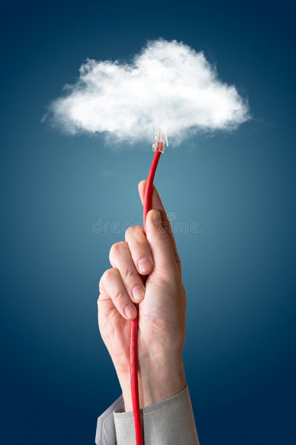 Cloud computing connecting ethernet cable. stock images