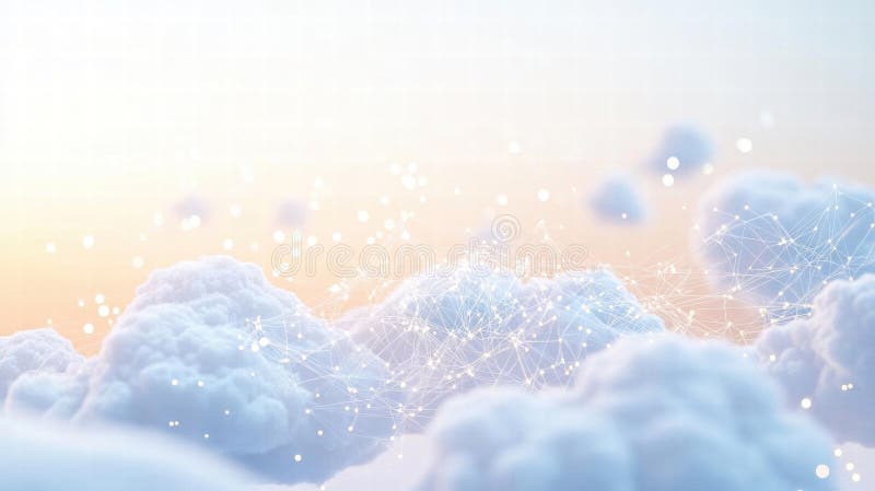 Cloud Computing Connects Data Points Seamlessly in the Digital Sky with Global Network and Secure Storage stock photo