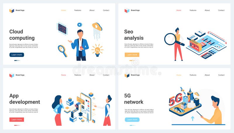 Cloud computing, data analysis, 5G network set, tiny people work with analytic platform royalty free illustration