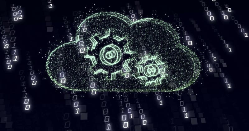 Cloud computing and data processing animation with binary code background. Technology, digital, coding, network, server, virtual. Binary coding data processing video