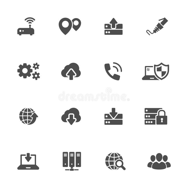 Cloud computing, data transfer of Internet technologies flat icons in gray royalty free illustration