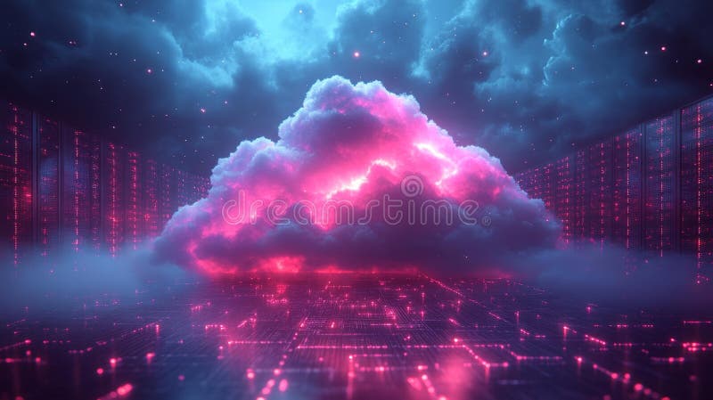Cloud Computing with Digital Interface Generative AI royalty free illustration