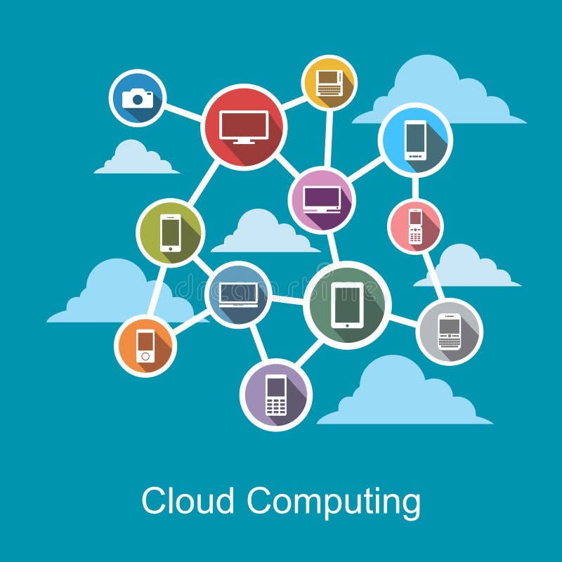Cloud Computing or Distributed System Technology Concept. Stock Vector