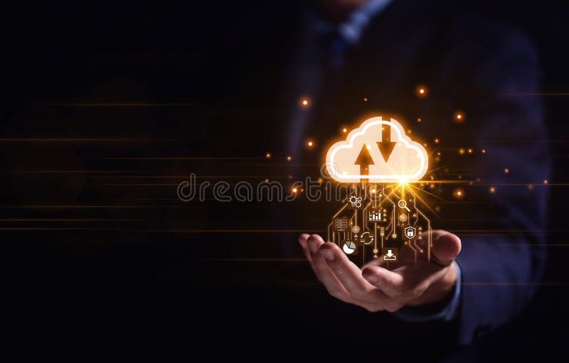 Cloud computing with icons concept digital technology big data connection on communication network Secure Storage and Internet stock image