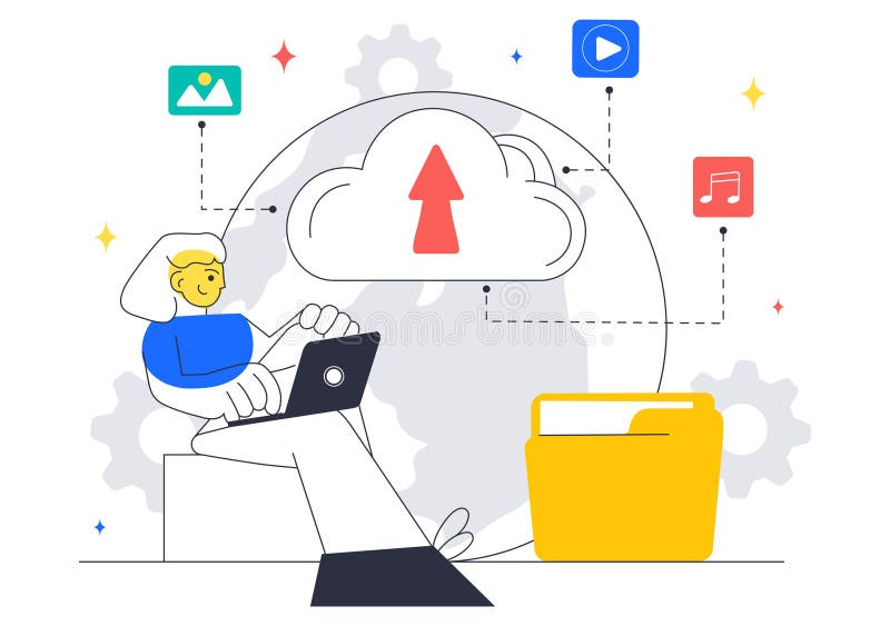 Cloud Computing Illustration Featuring Digital Technology Speed Connection with Database, Statistics, Analytics, Server royalty free illustration