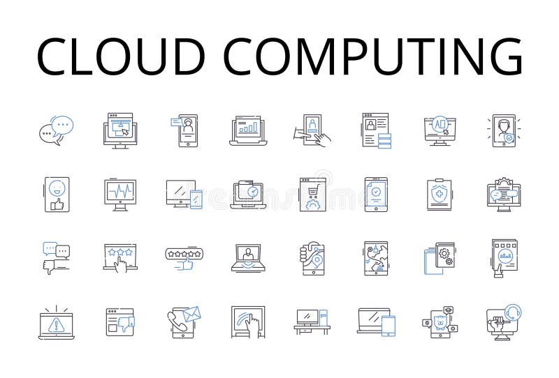 Cloud computing line icons collection. Virtual reality, Green energy, Machine learning, Artificial intelligence vector illustration