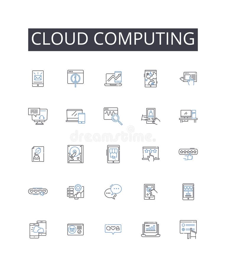Cloud computing line icons collection. Virtual reality, Green energy, Machine learning, Artificial intelligence royalty free illustration