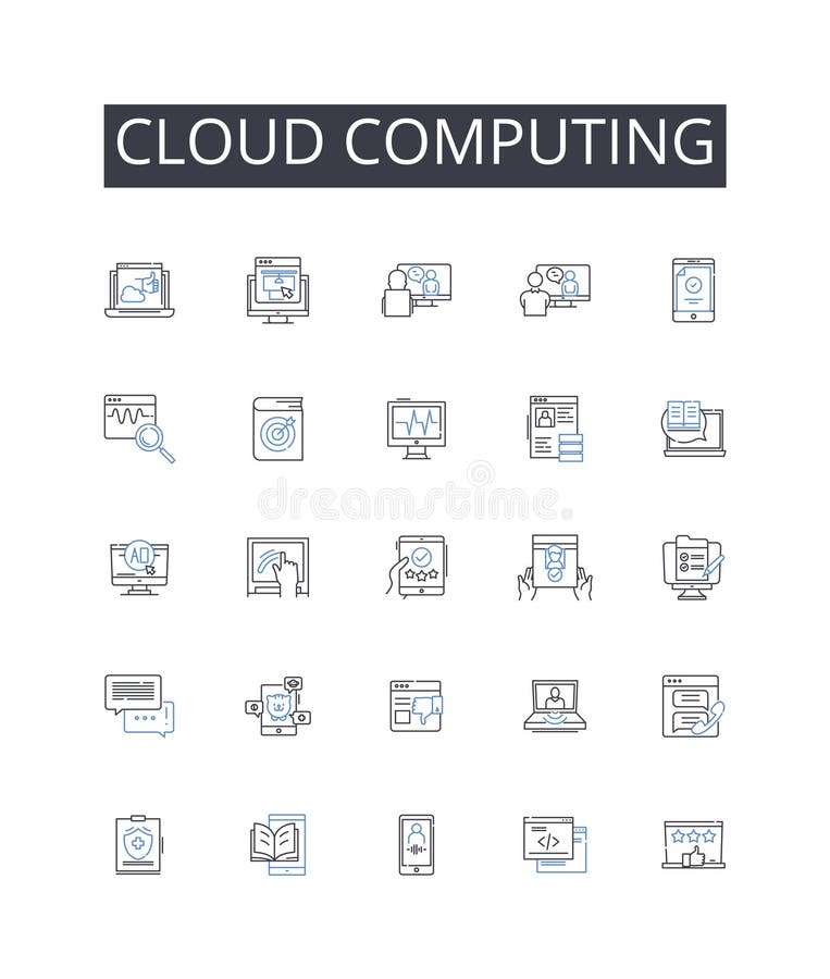 Cloud computing line icons collection. Virtual reality, Green energy, Machine learning, Artificial intelligence royalty free illustration