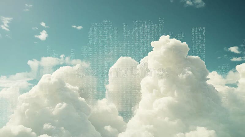 Cloud Computing in Logistics: Fluffy clouds filled with binary code and data packets royalty free stock image