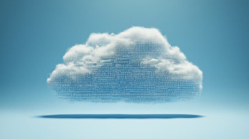 Cloud Computing in Logistics: Fluffy clouds filled with binary code and data packets royalty free stock photography