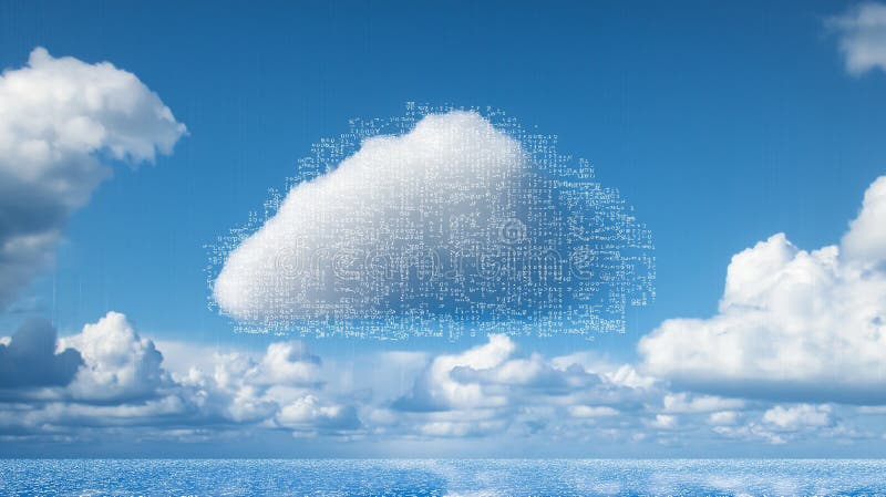 Cloud Computing in Logistics: Fluffy clouds filled with binary code and data packets royalty free stock image