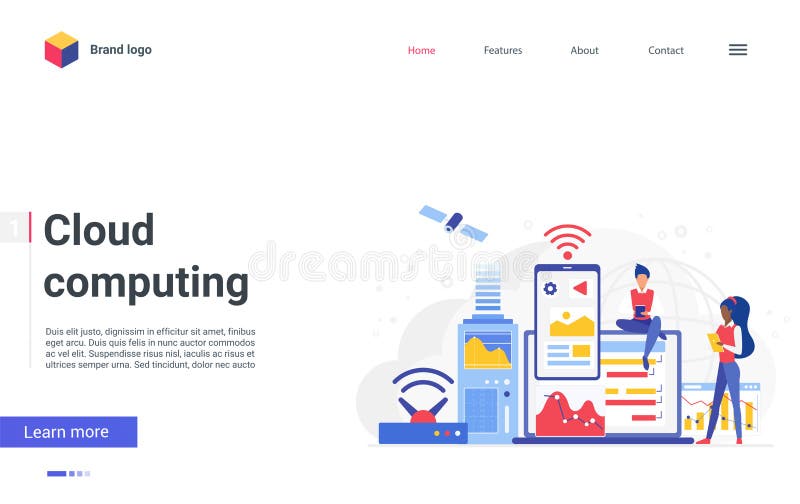 Cloud computing network concept landing page, user people networking, using mobile phone royalty free illustration
