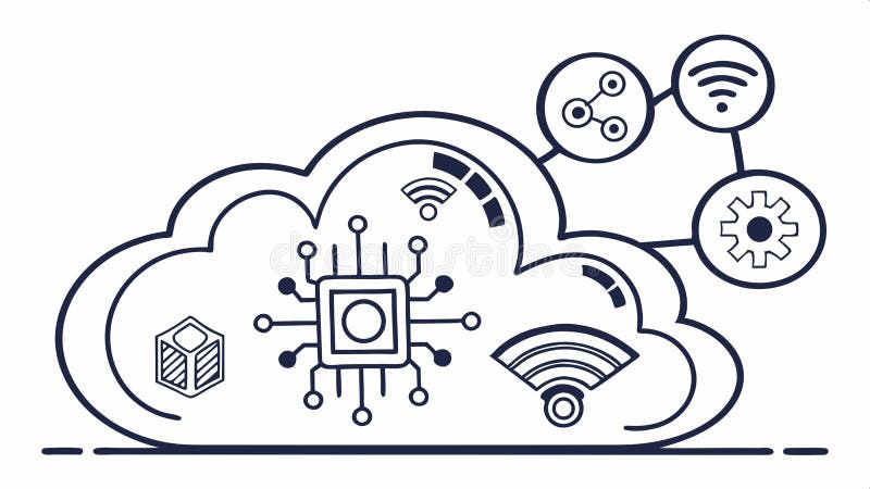 Cloud computing network, data cloud, digital storage, and technology infrastructure vector design Generative AI stock illustration