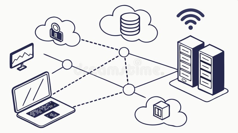 Cloud computing network, data storage and digital connection vector design Generative AI stock illustration