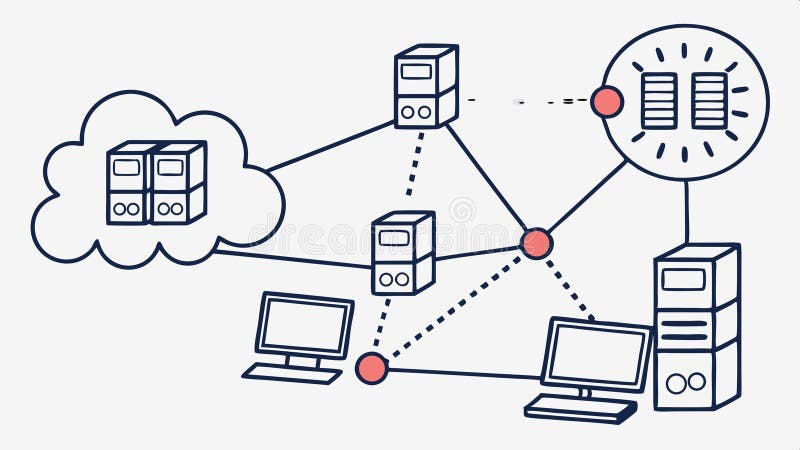 Cloud computing network, data storage, server connection and digital data, cloud network vector design Generative AI stock illustration