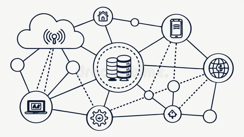 Cloud computing network infrastructure, data storage and server connections vector design Generative AI royalty free illustration