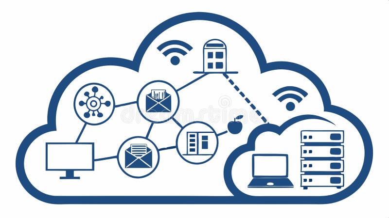 Cloud computing network, technology and data storage vector design Generative AI royalty free illustration