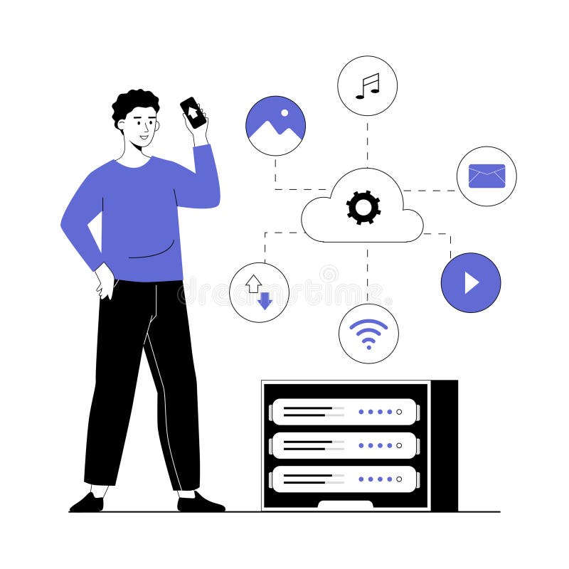 Cloud Computing och molnlagring. Databassäkerhet för datakunskapstjänst. Organisera information på servern. Vector vektor illustrationer