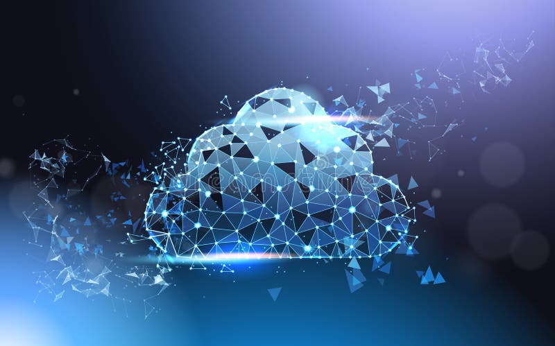 Cloud Computing Service Futuristic Low Poly Mesh Wireframe On Blue Background Modern Data Technology Concept stock illustration