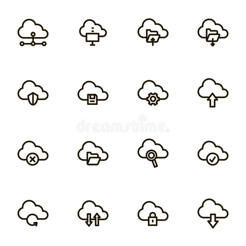 Cloud Computing Signs Black Thin Line Icon Set. Vector vector illustration Cloud Computing Signs Black Thin Line Icon Set. Vector vector illustration