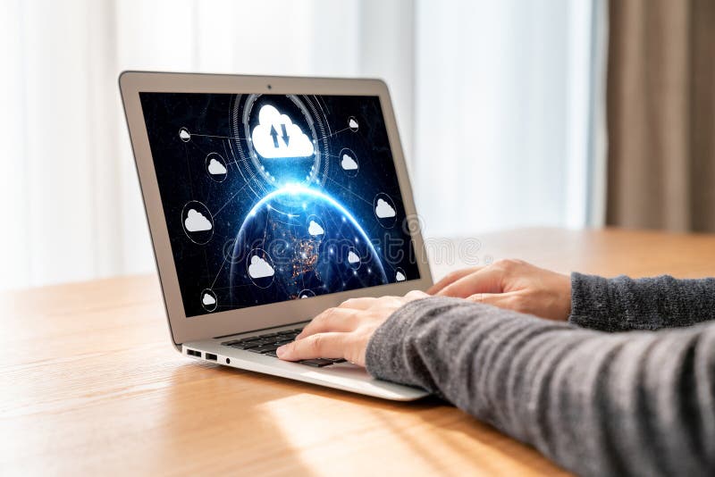 Cloud computing software for modish remote work stock image