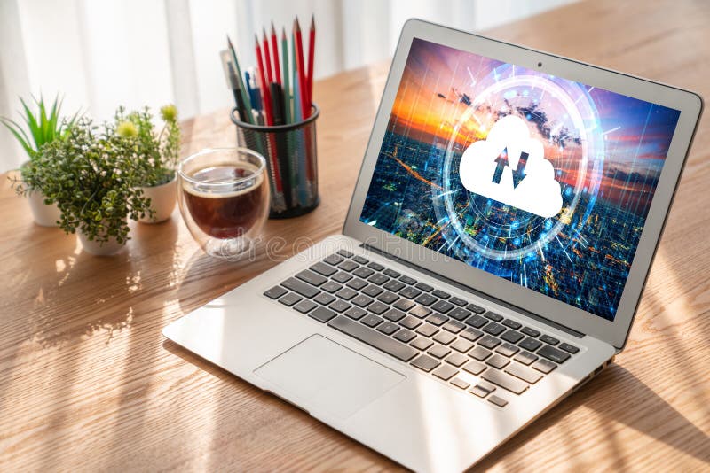 Cloud computing software for modish remote work royalty free stock photography