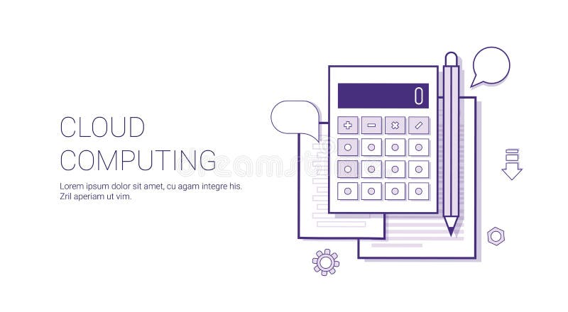 Cloud Computing Technology Concept Banner With Copy Space Thin Line vector illustration