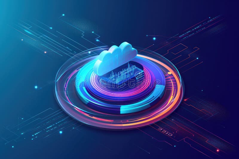 Cloud computing technology concept. dark blue background. Generative AI AI generated