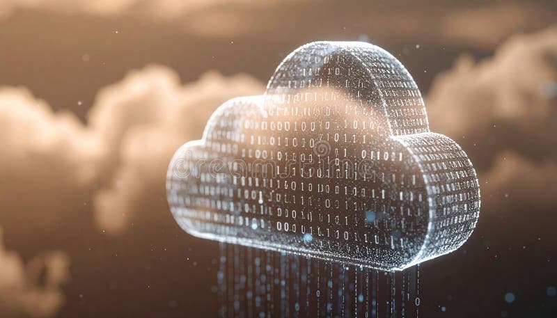 Cloud computing technology data stream digital network server technology internet concept digital cloud with binary code stock illustration