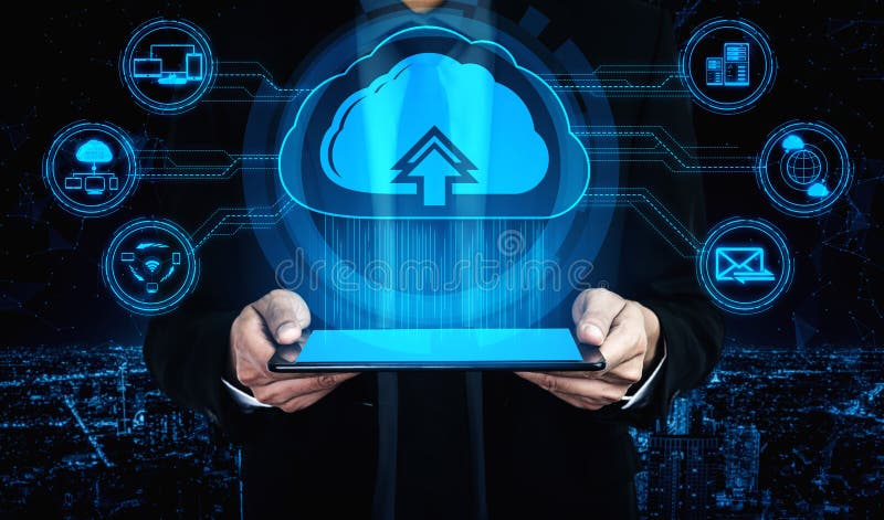 Cloud computing technology and online data storage for business network concept stock images