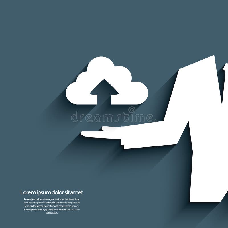 Cloud computing upload icon with businessman stock illustration