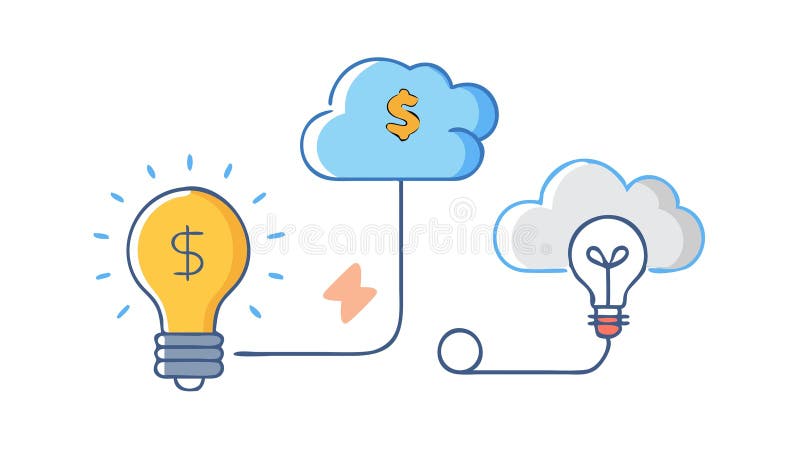 Cloud Connection Idea Icon, Remote Brainstorming, vector design Generative AI royalty free illustration