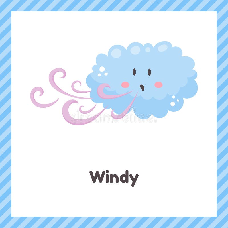 Cloud. Cute weather windy for kids. Flash card for learning with children in preschool, kindergarten and school.