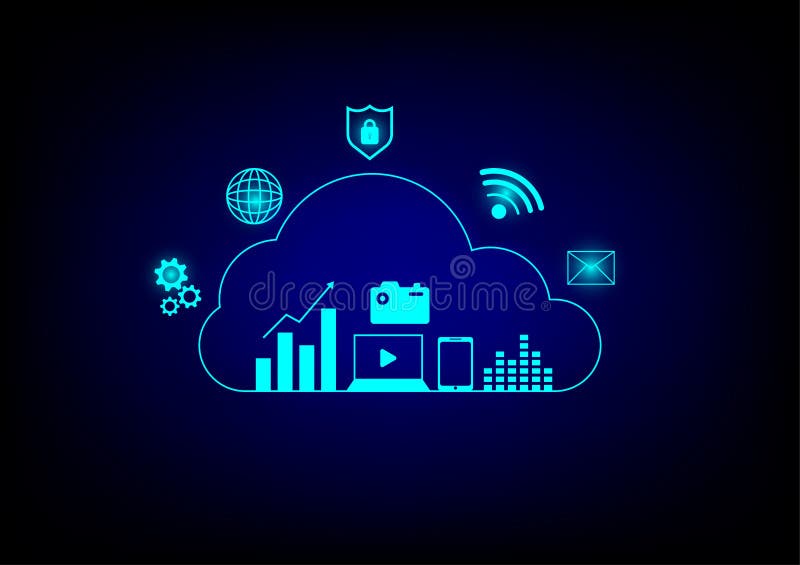 Cloud data storage concept. Cloud computing, wifi, money, data and lock security Communication of business and financial vector illustration