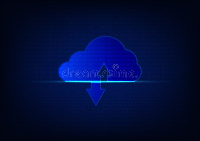 Cloud data storage concept. Cloud computing with binary number on blue background stock illustration