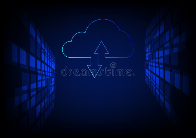 Cloud data storage concept. Cloud computing on blue technology background stock illustration