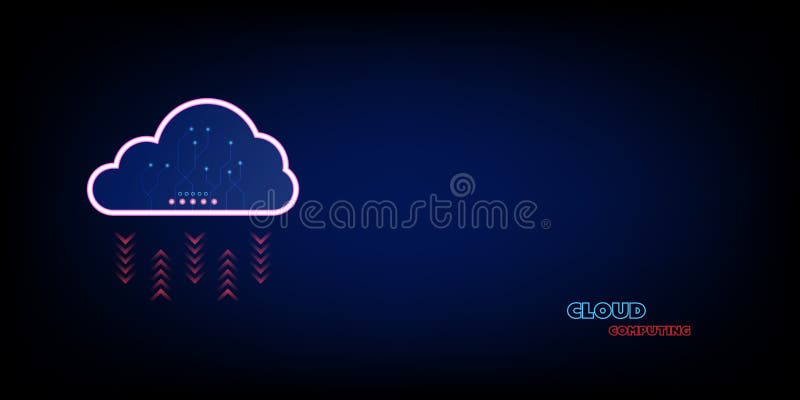 Cloud data storage concept. Cloud computing with red arrow uploads and downloads data. Communication of business and financial. vector illustration