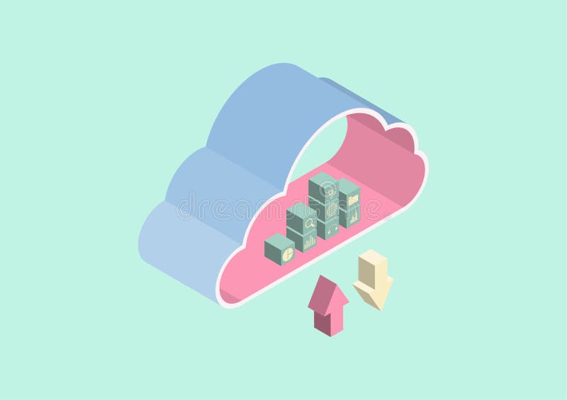 Cloud data storage concept. cloud computing, wifi, money, data and lock security Communication of business and financial stock illustration