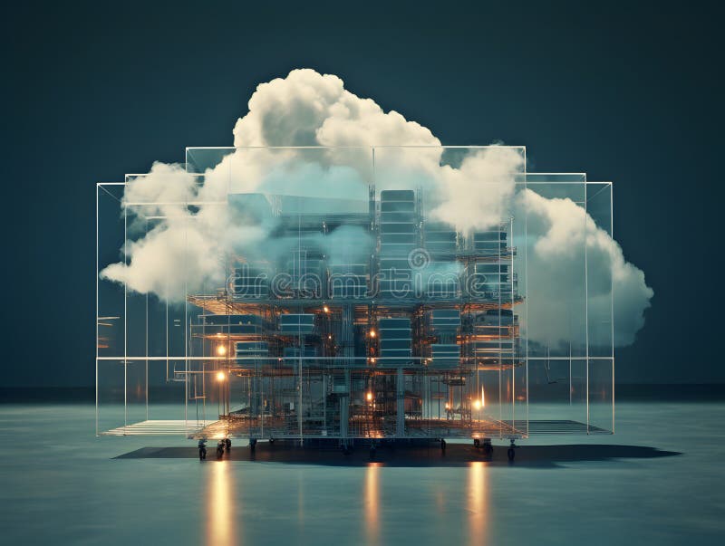 Cloud data storage, database, cloud computing concept stock illustration