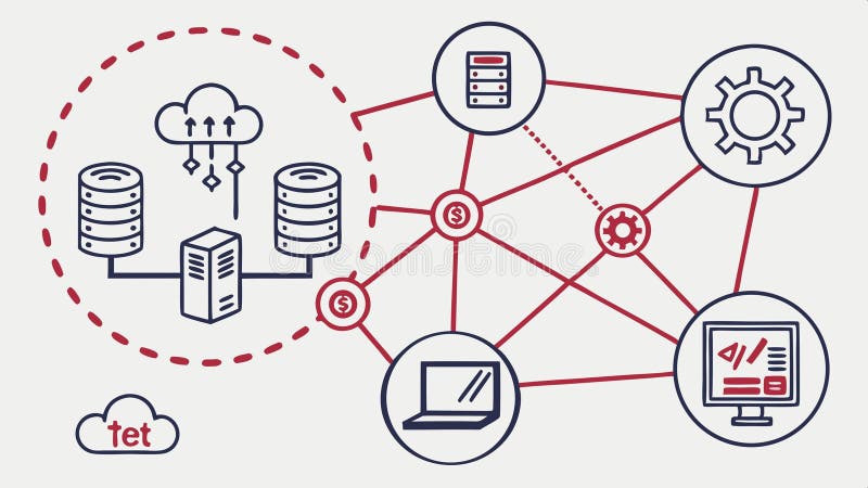 Cloud data storage network, data management, cloud computing and digital data storage vector design Generative AI stock illustration