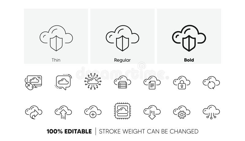 Cloud data and technology icons. Hosting, Computing data and File storage. Linear icon set. Line icons. Vector vector illustration