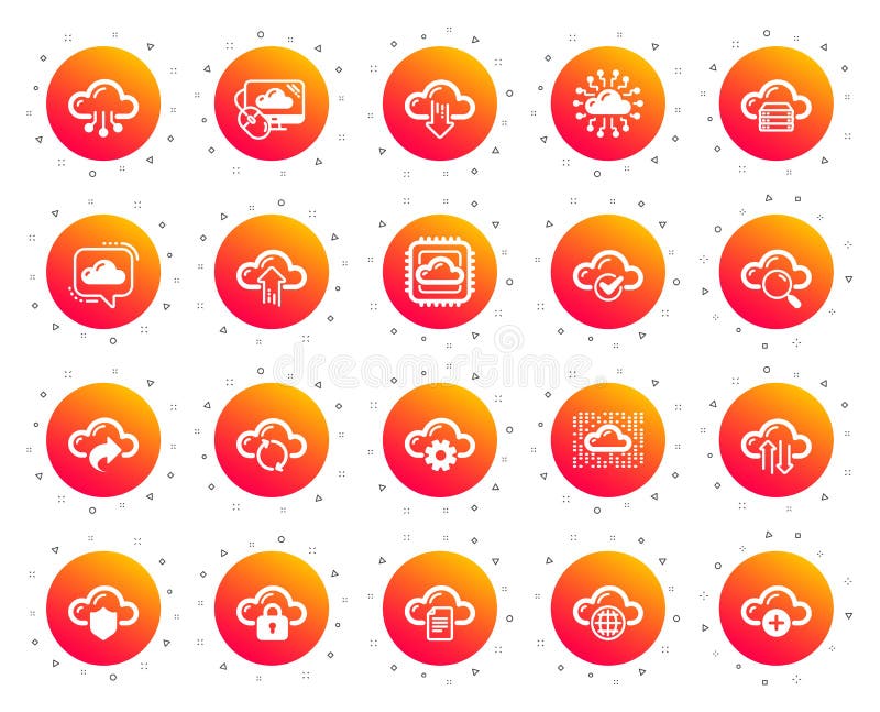 Cloud data and technology icons. Set of Hosting, Computing data and File storage. Vector vector illustration