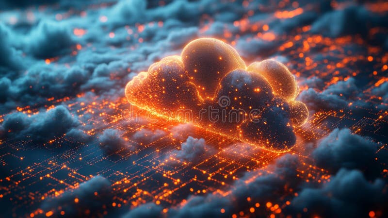 Cloud of Digital Particles in a Neon Sky Generative AI vector illustration