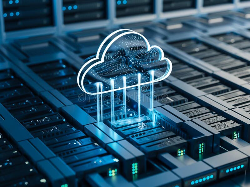 A cloud is displayed on a computer server royalty free stock images