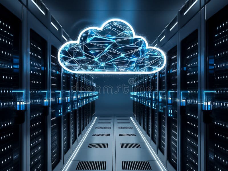 A cloud is displayed on a computer server stock photography