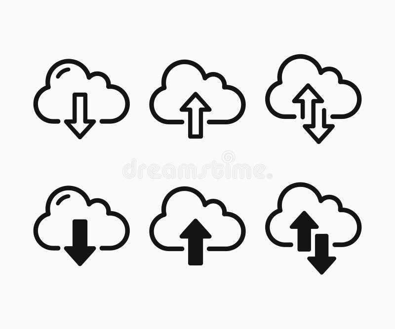 Cloud download and upload icon. Download and upload cloud computing outline and filled vector sign. Cloud vector illustration royalty free illustration