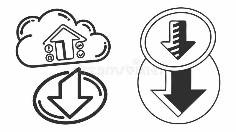 Cloud download and upload icons, data transfer and storage vector design Generative AI stock illustration