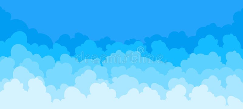 Cloud flat background. Cartoon blue sky pattern abstract cloudy frame summer poster scene. Vector clouds graphic