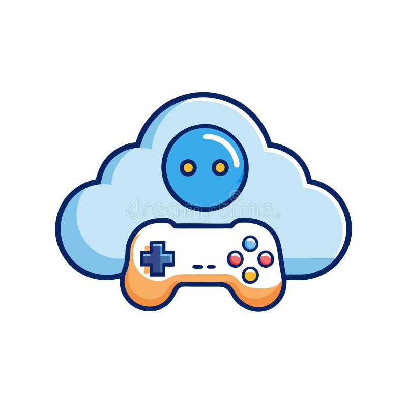 Cloud Gaming Concept: Video Game Controller with Cloud Computing Symbol Icon. A video game controller and cloud icon representing cloud gaming technology. Scalable vector graphic illustration.