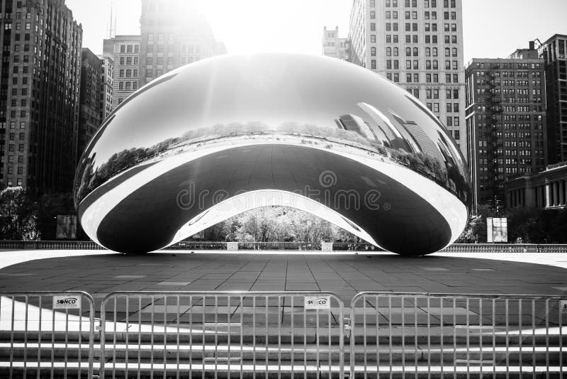 Cloud Gate or the Bean in the Morning, in Black and White, Millennium